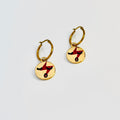 Red lightening face hoop earrings