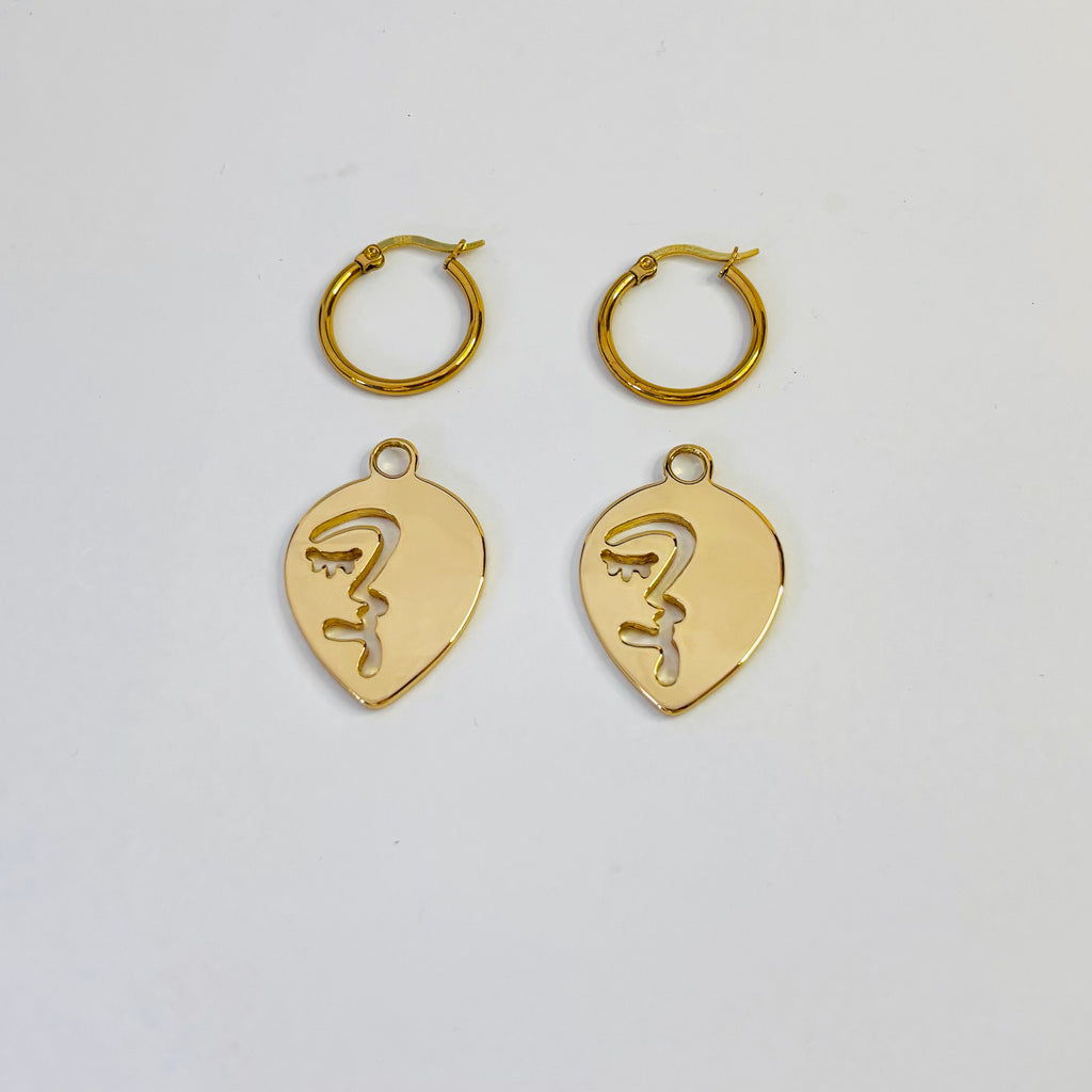 Half abstract face hoop earrings