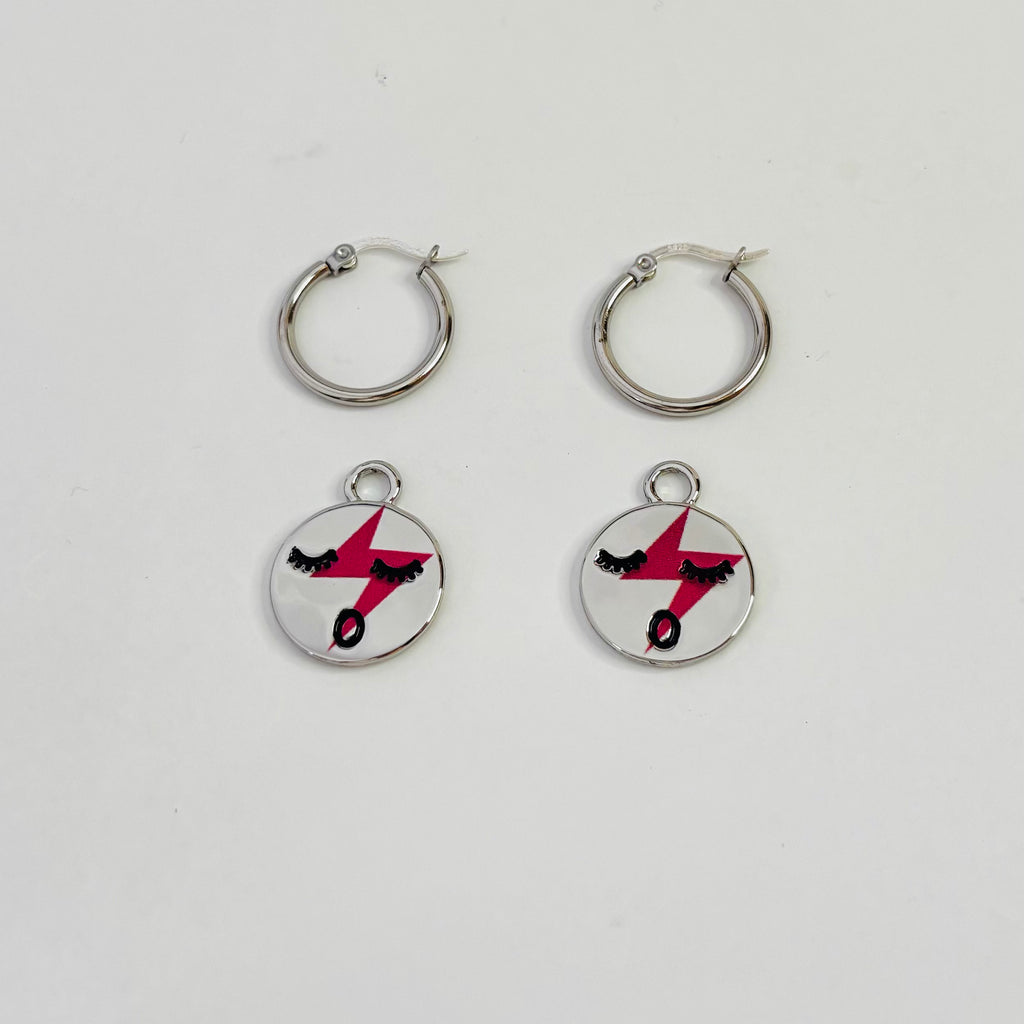 Red lightening face hoop earrings