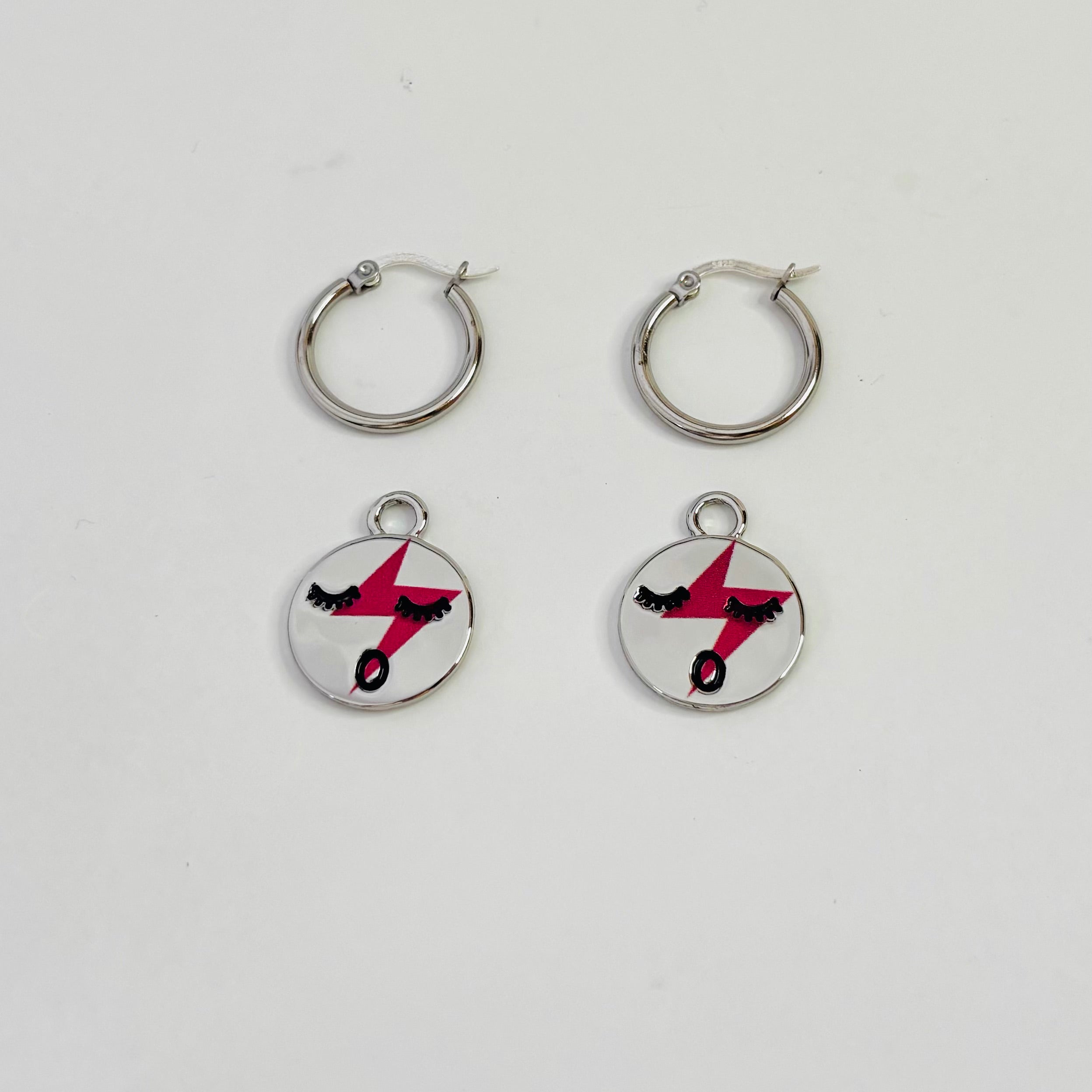 Red lightening face hoop earrings