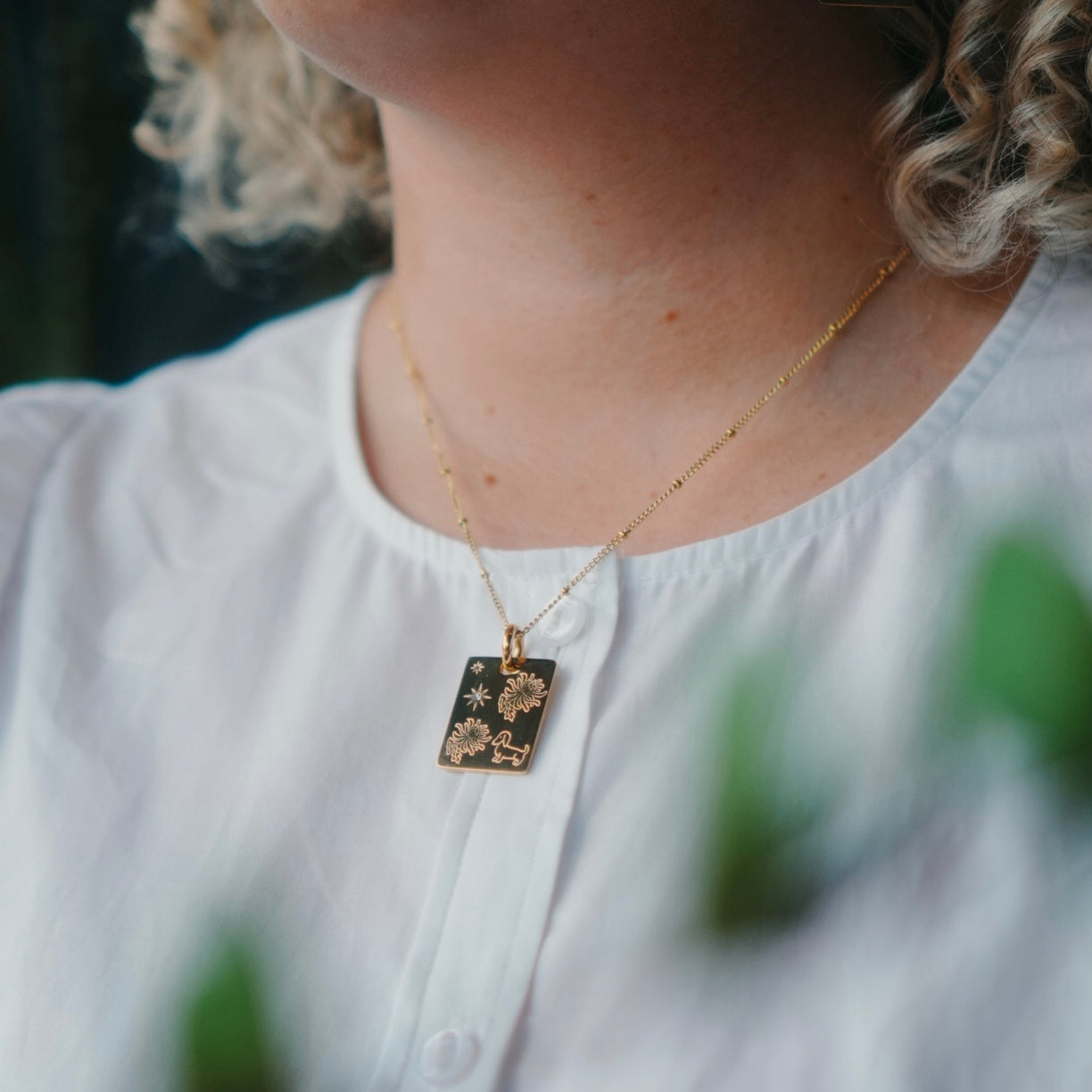 Dog & Chrysanthemum charm necklace