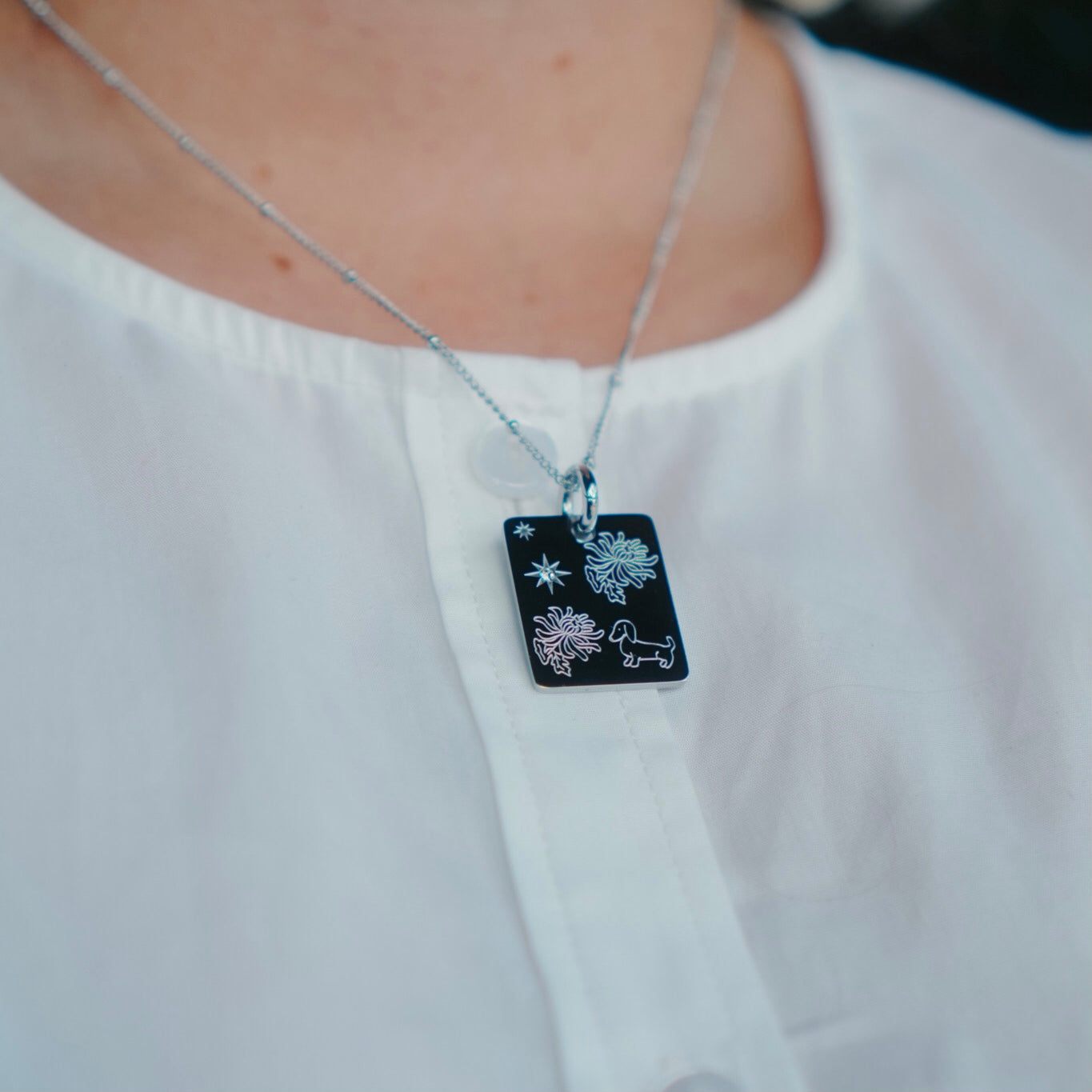 Dog & Chrysanthemum charm necklace