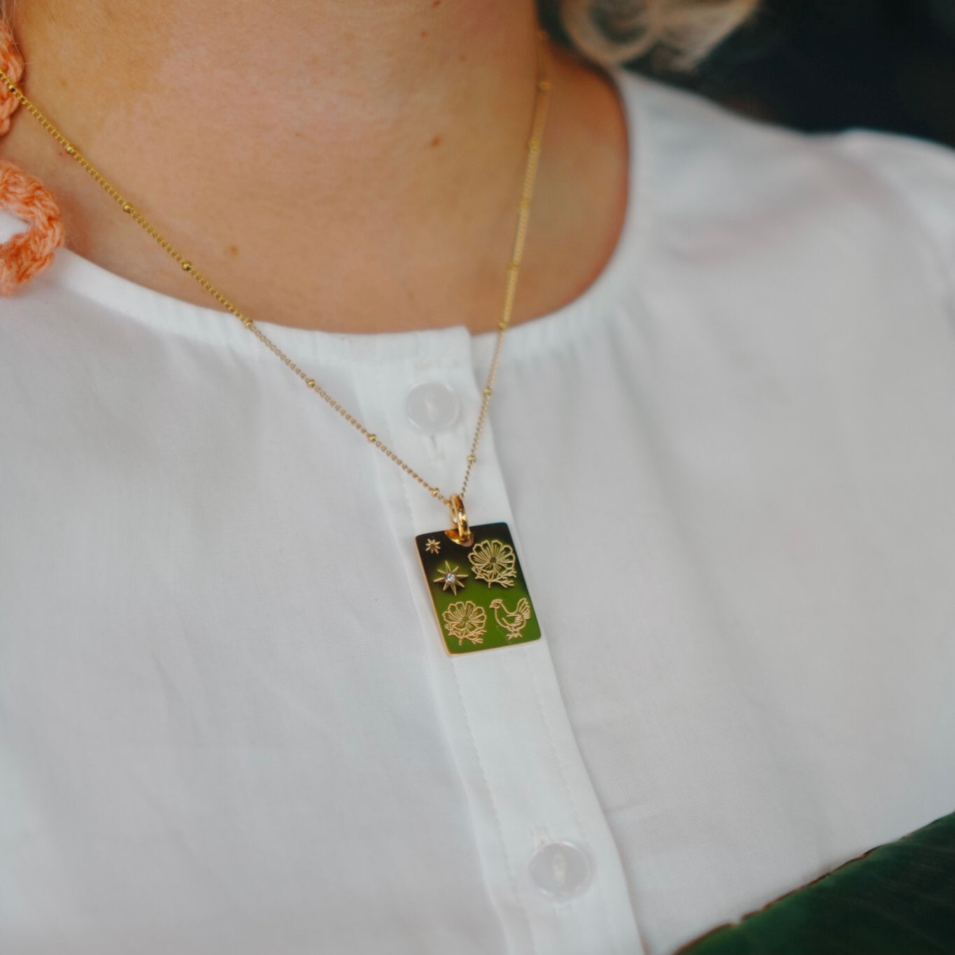 Rooster & Cosmos charm necklace