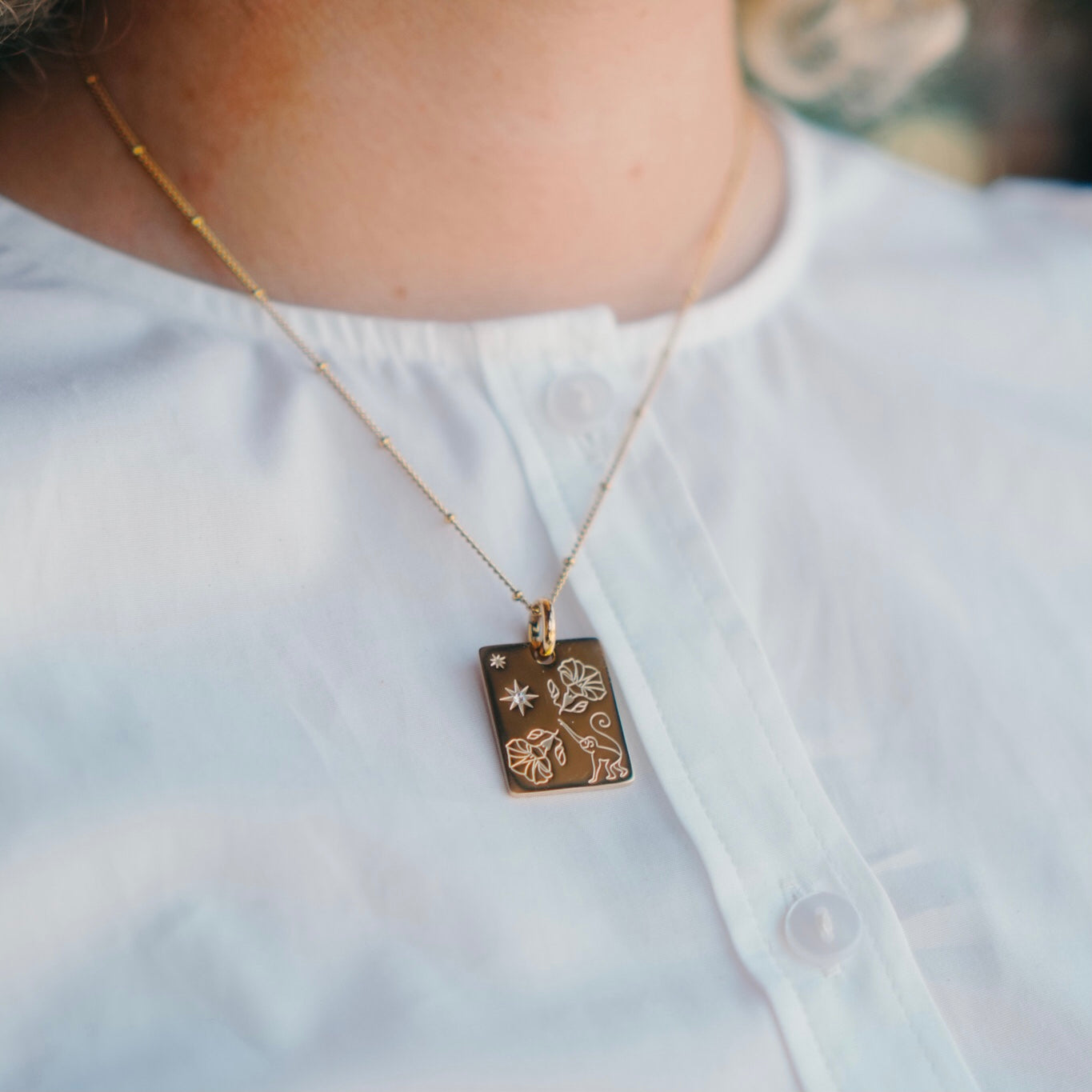 Monkey & Morning glory  charm necklace