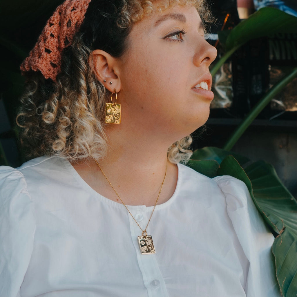 Monkey & Morning glory  pendant hoop earrings