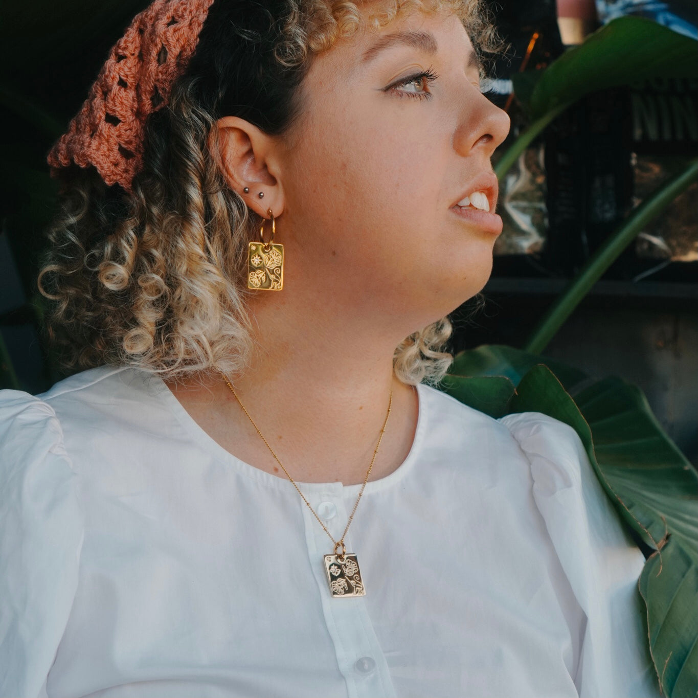 Monkey & Morning glory  pendant hoop earrings
