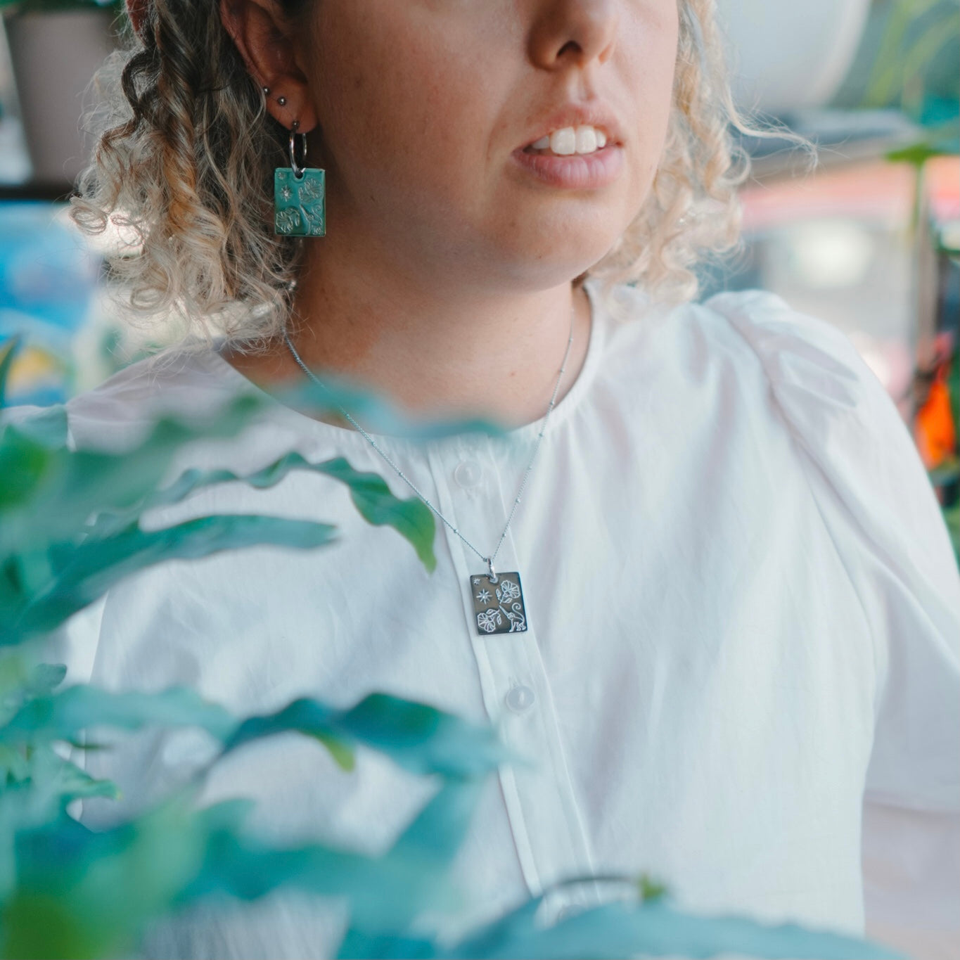 Monkey & Morning glory pendant hoop earrings