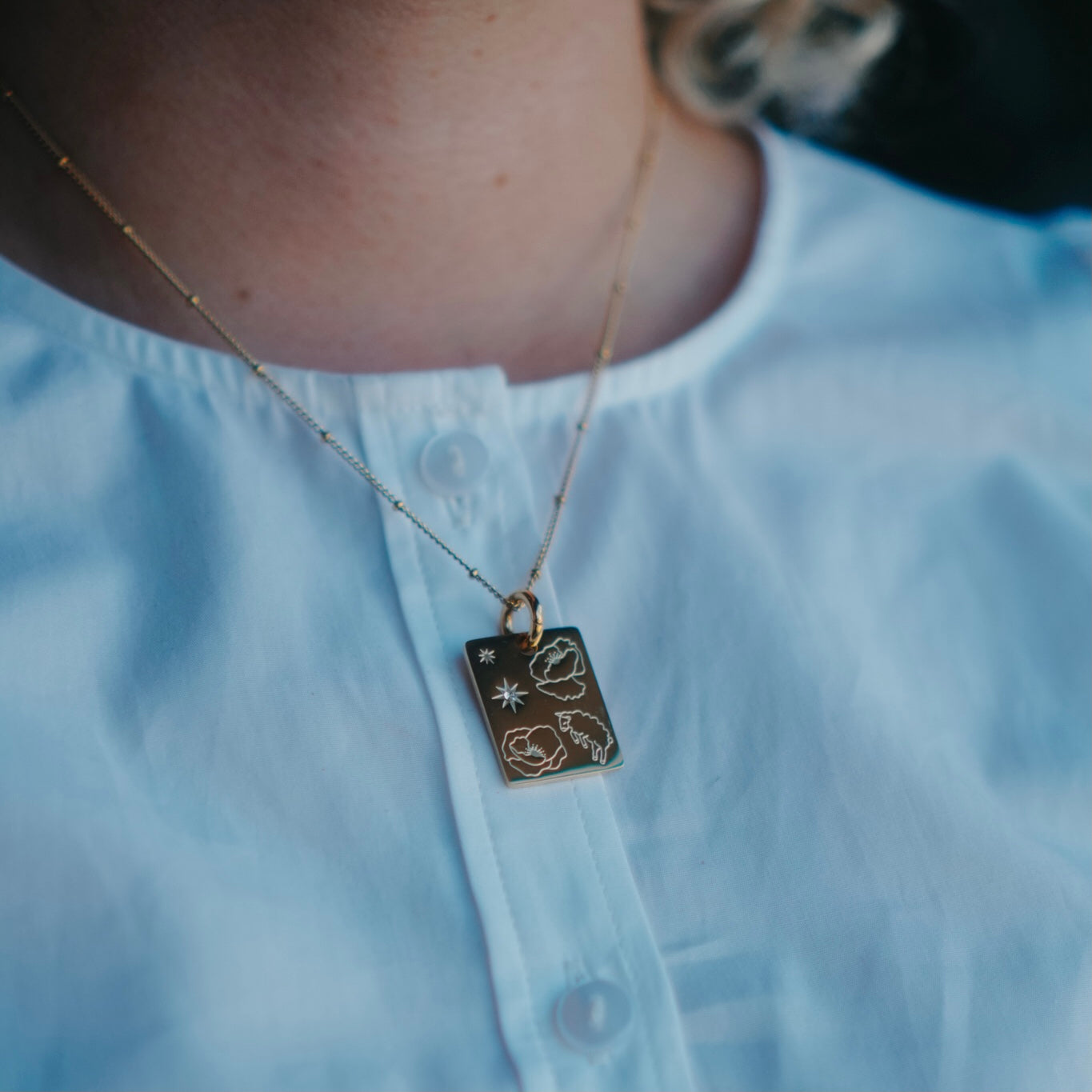 Sheep & Poppy  charm necklace
