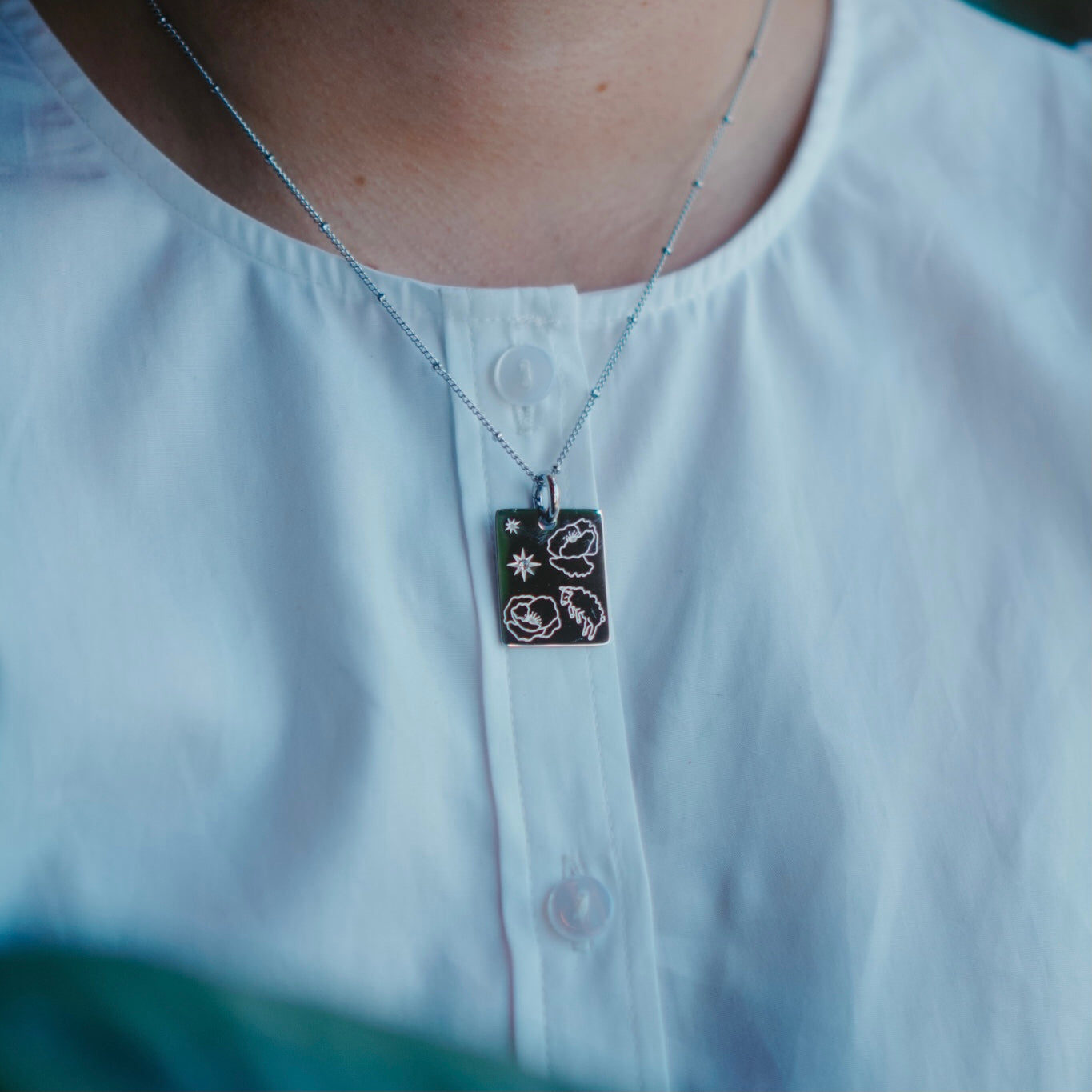 Sheep & Poppy charm necklace
