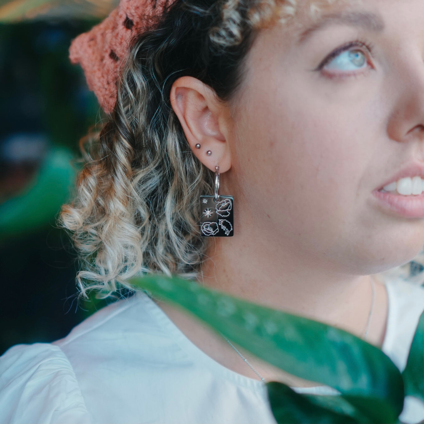 Sheep & Poppy pendant hoop earrings