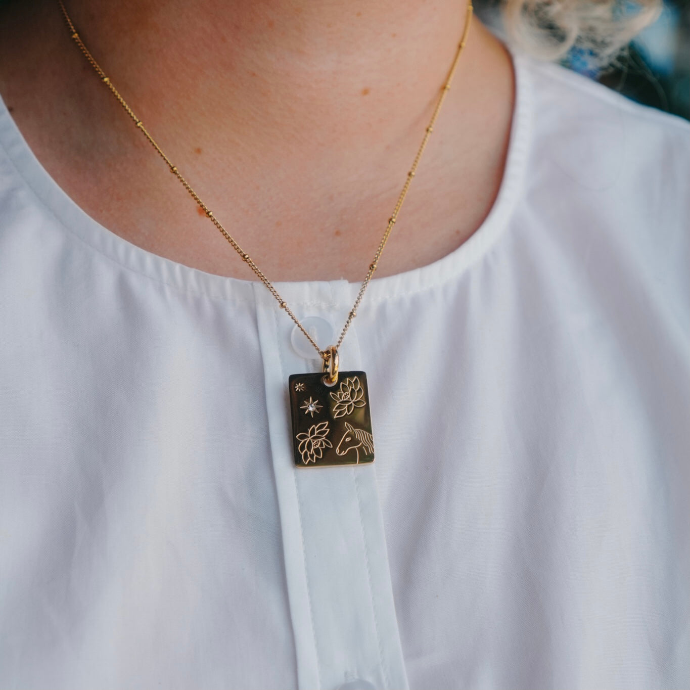 Horse & Water lily charm necklace