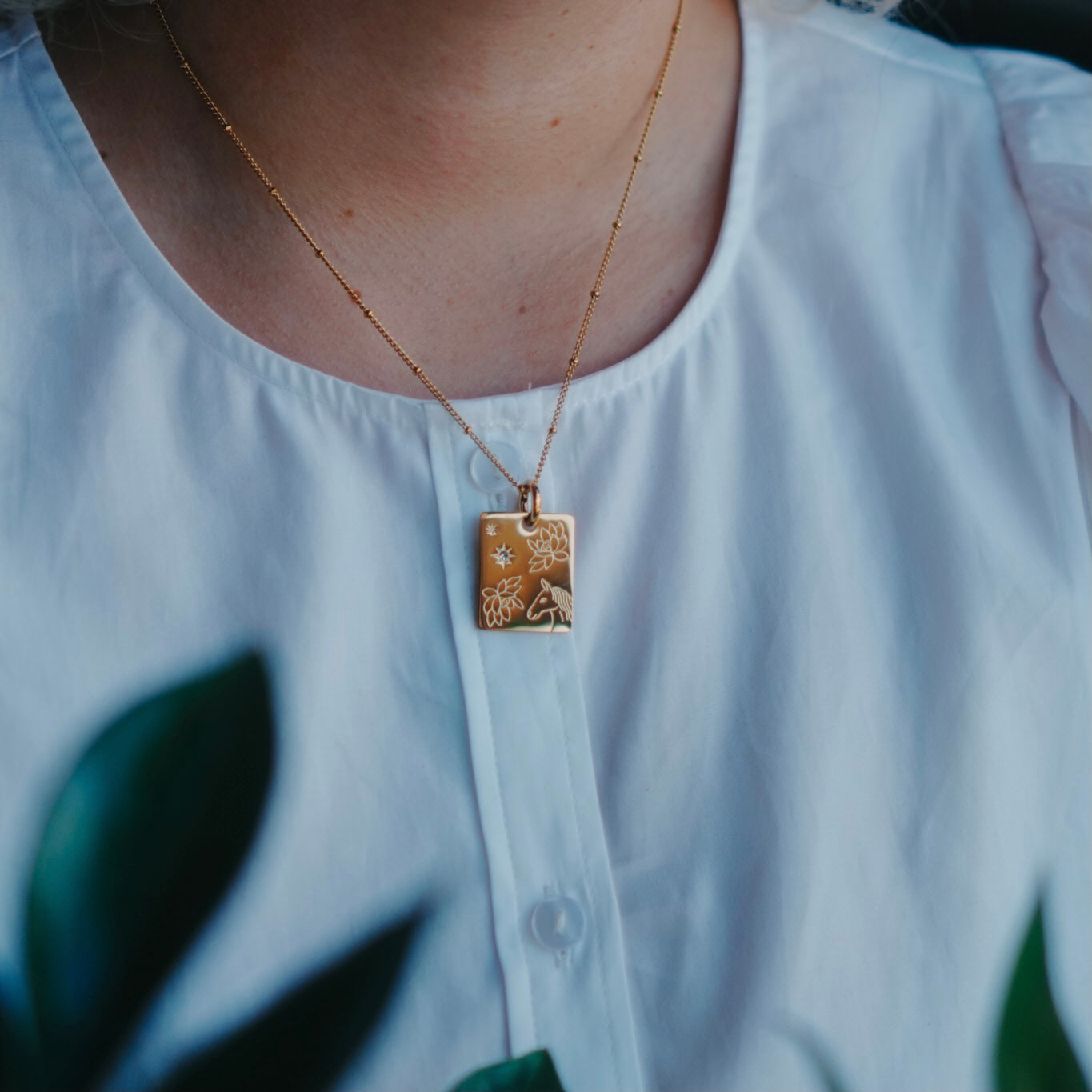 Horse & Water lily charm necklace