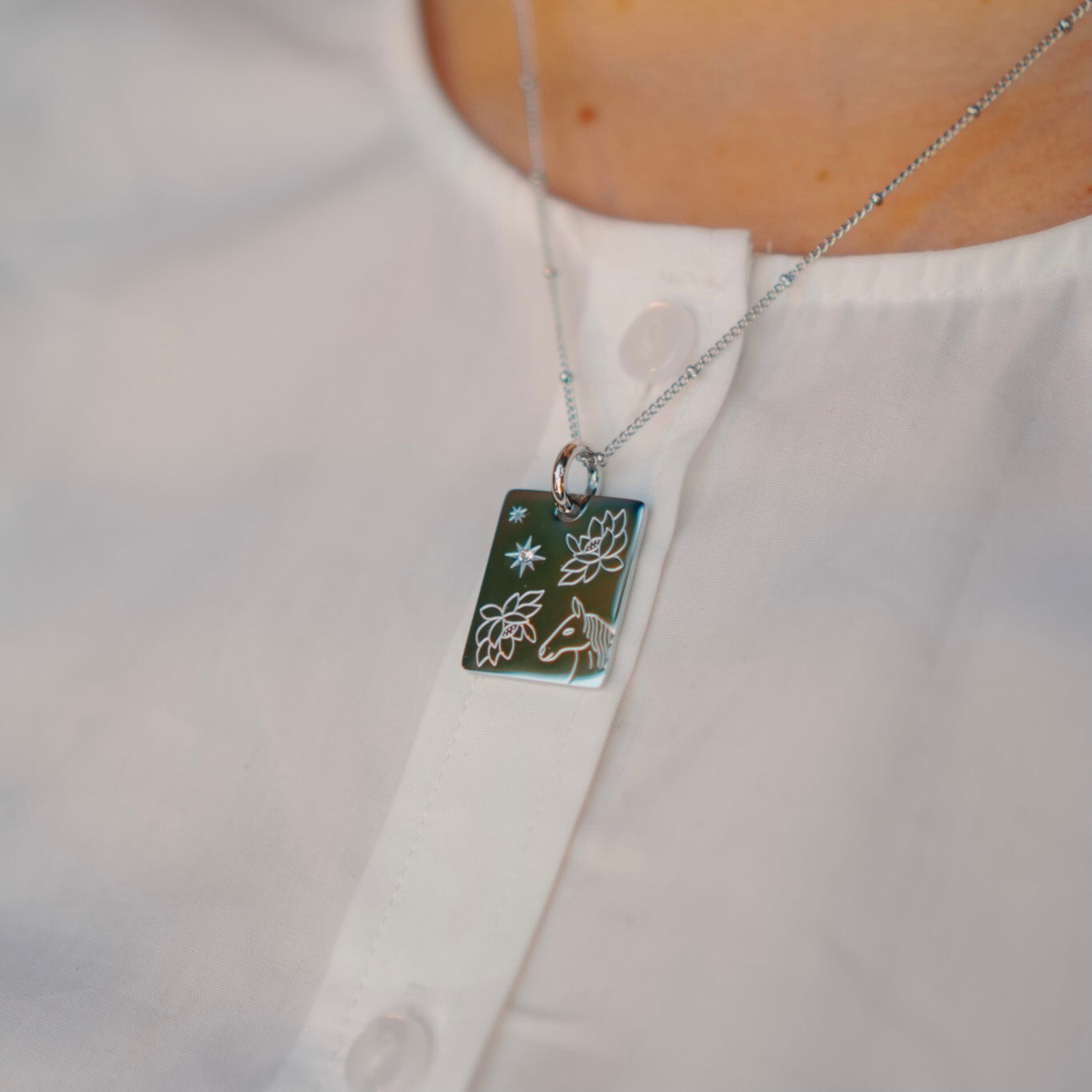 Horse & Water lily charm necklace