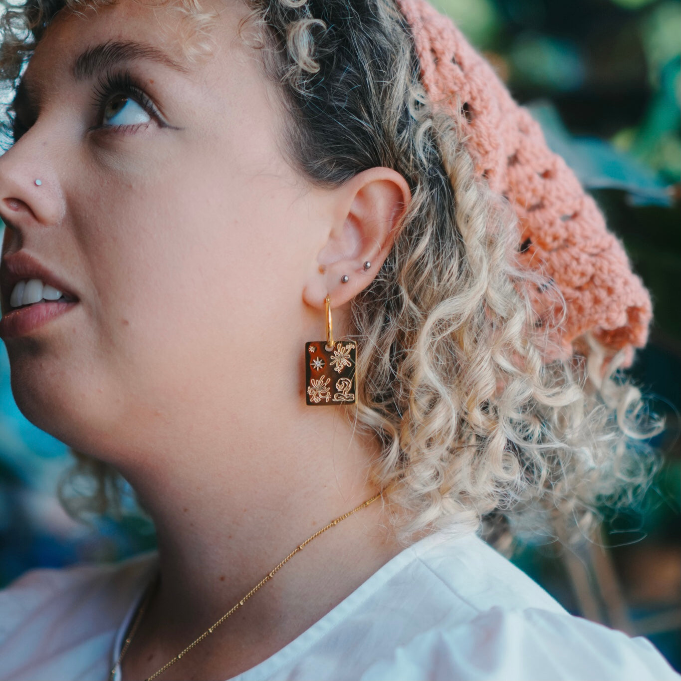 Snake & Honeysuckle pendant hoop earrings