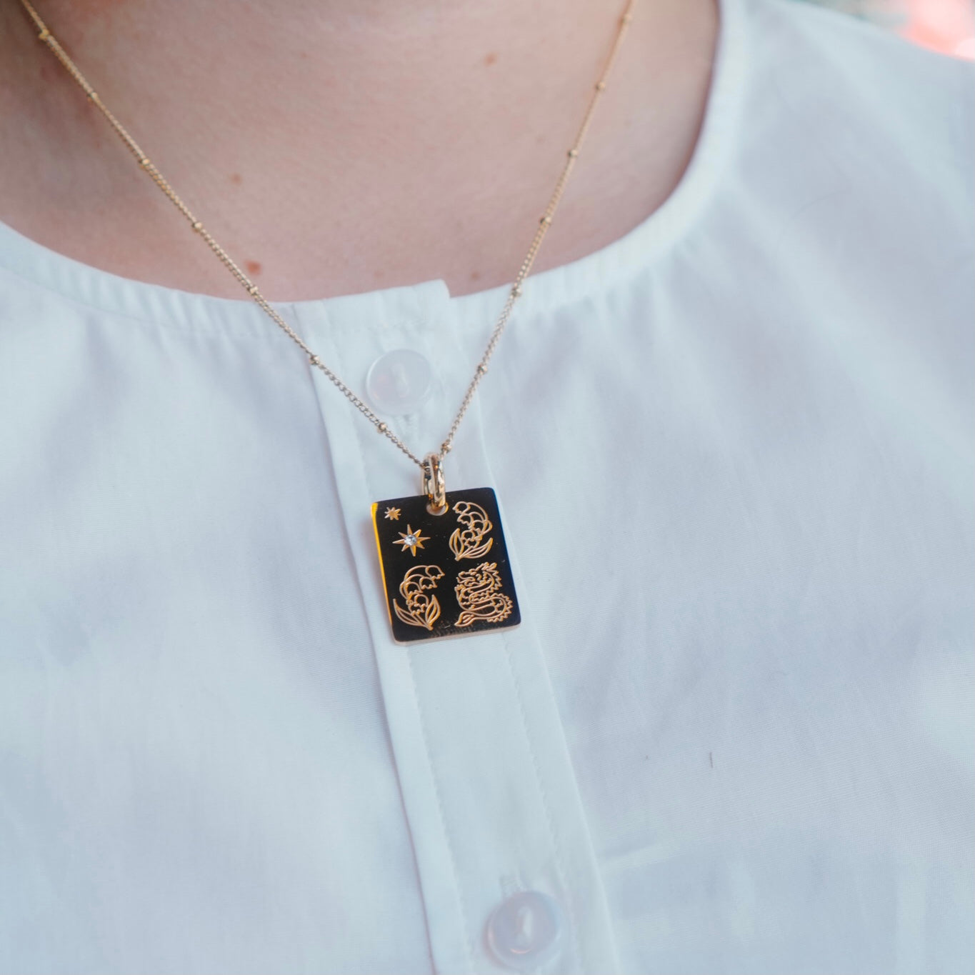 Dragon & Lily of the Valley charm necklace