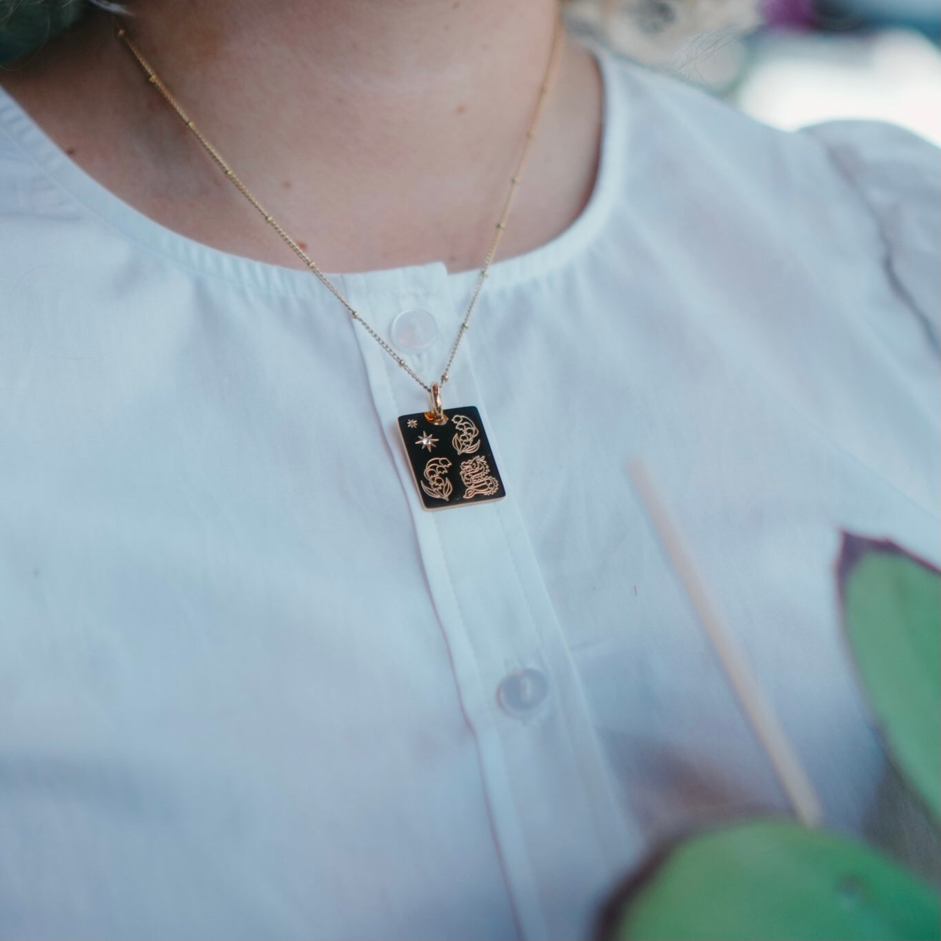 Dragon & Lily of the Valley charm necklace