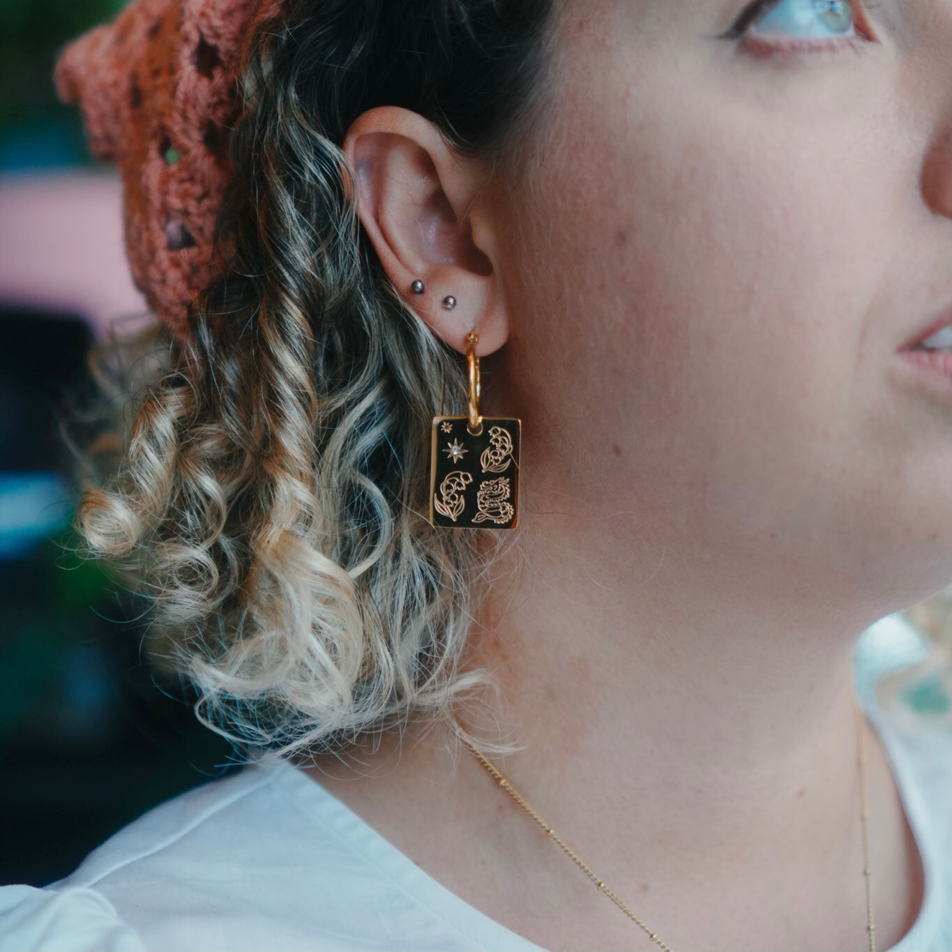 Dragon & Lily of the Valley pendant hoop earrings