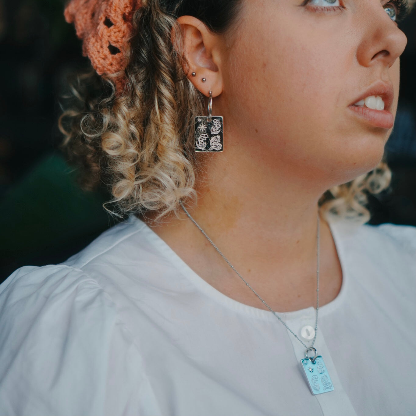 Dragon & Lilly of the valley pendant hoop earrings