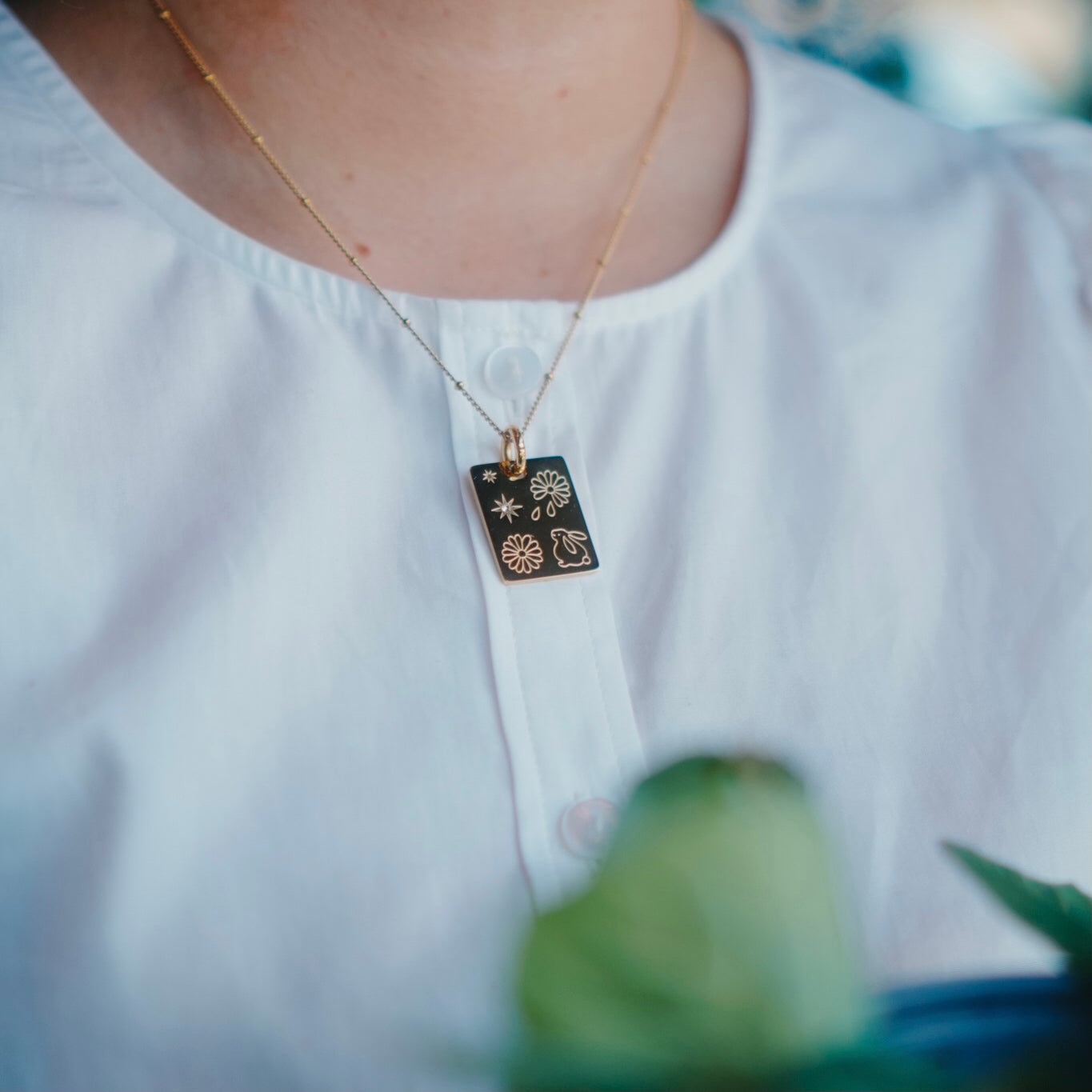 Rabbit & Daisy charm necklace