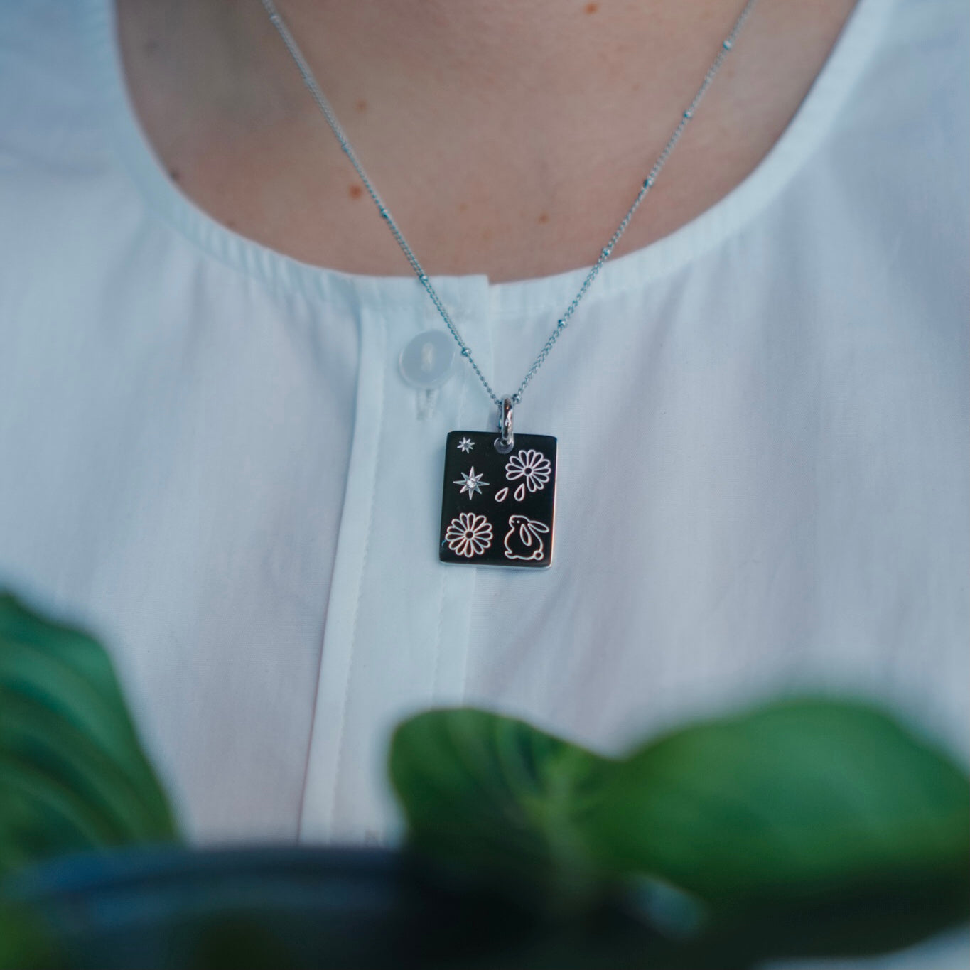 Rabbit & Daisy blossom charm necklace
