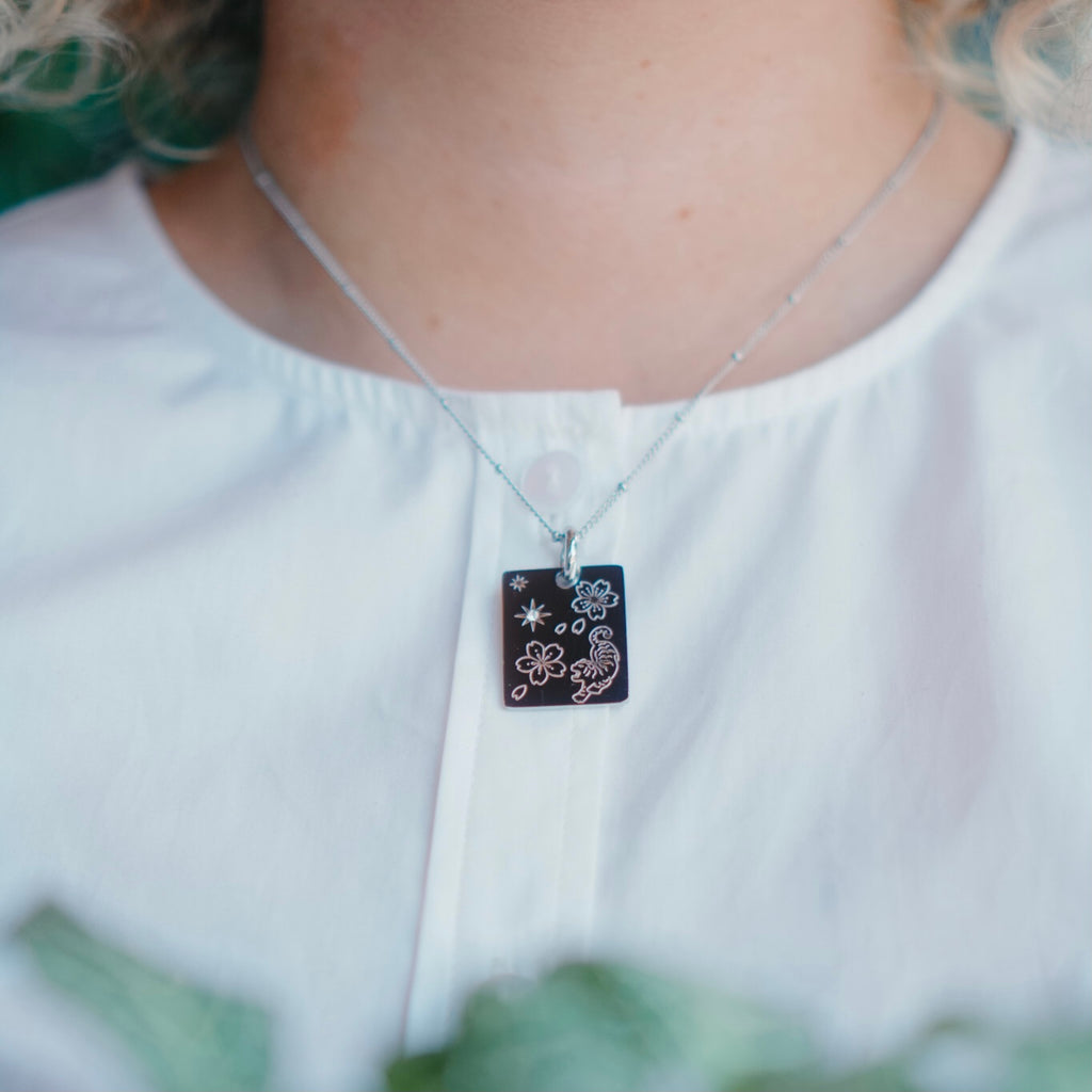 Tiger & Cherry blossom charm necklace
