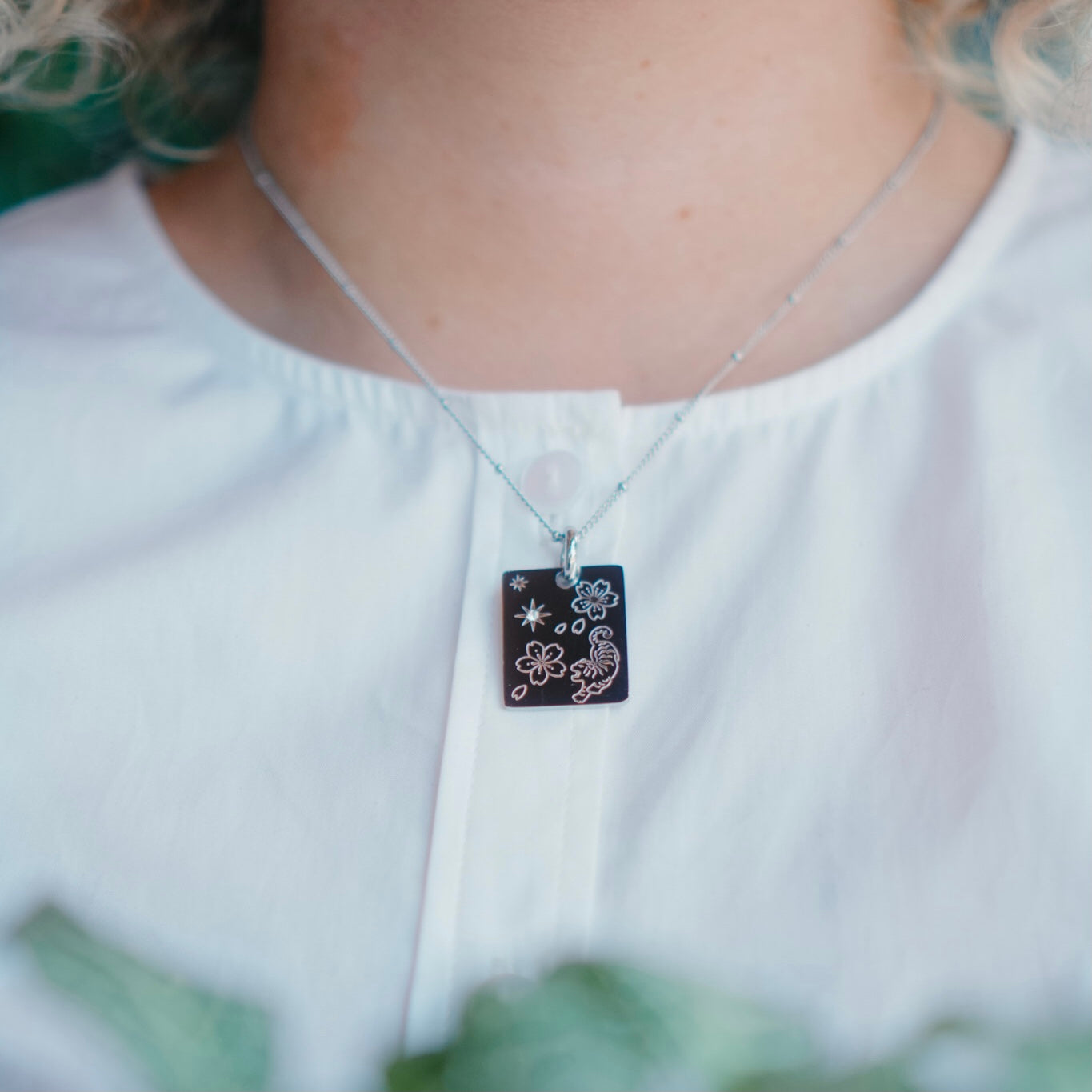 Tiger & Cherry blossom charm necklace