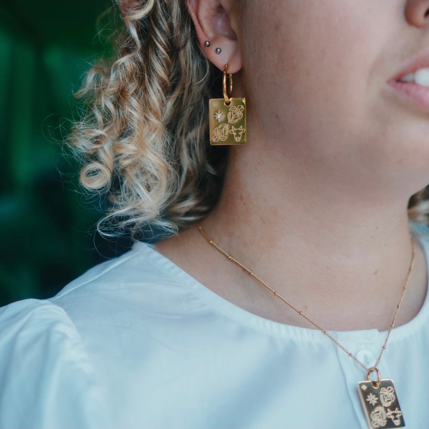 Ox & Iris pendant hoop earrings