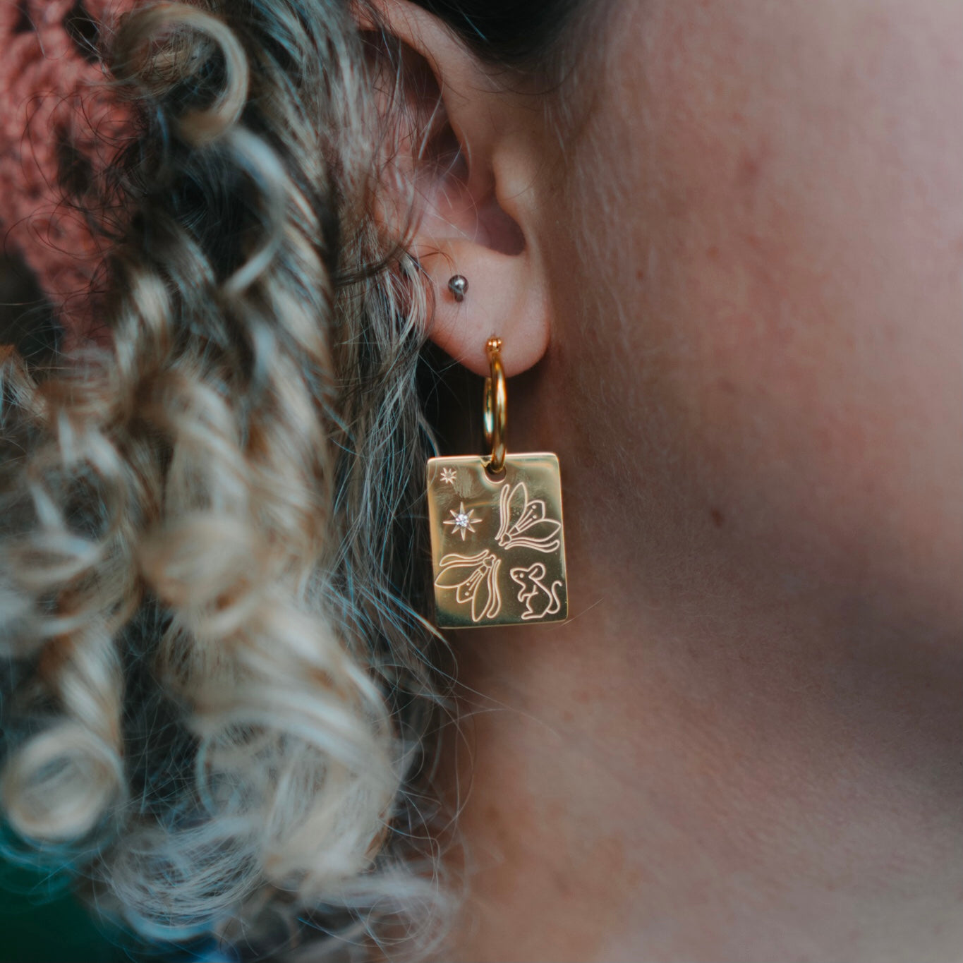 Rat & Snowdrop pendant hoop earrings