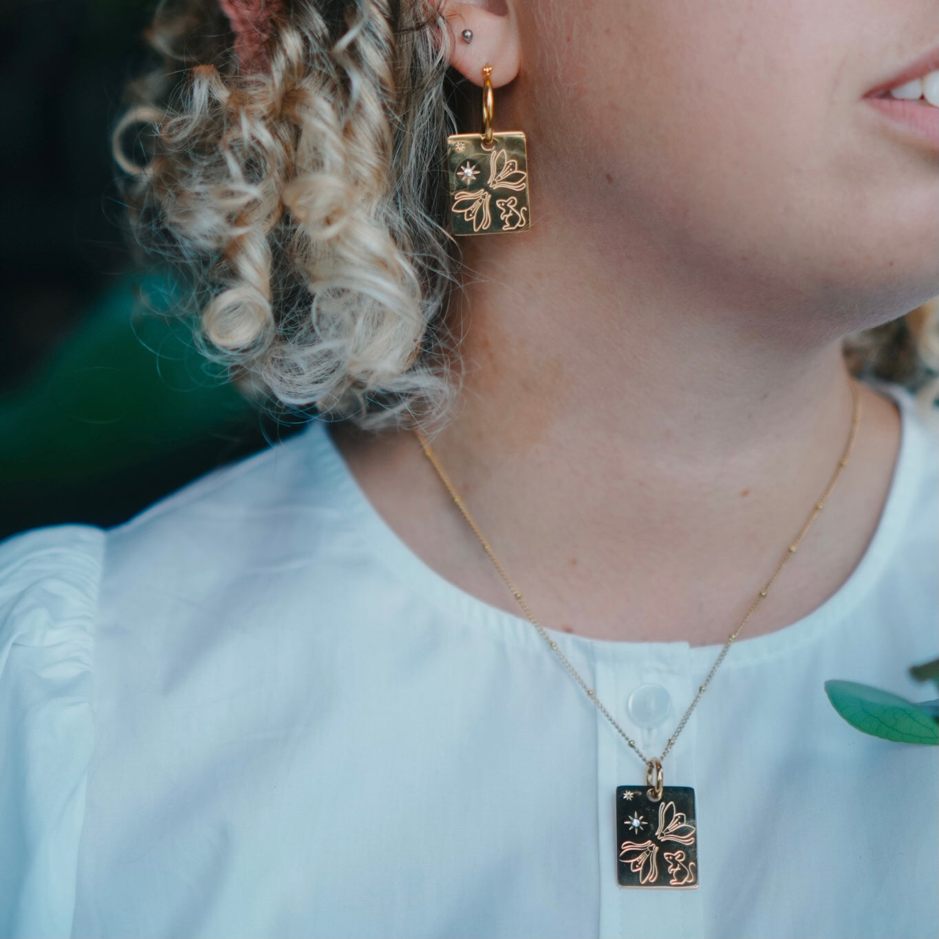 Rat & Snowdrop pendant hoop earrings