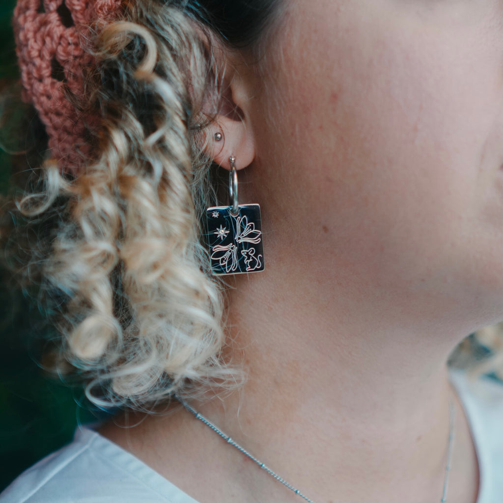 Rat & Snowdrop pendant hoop earrings