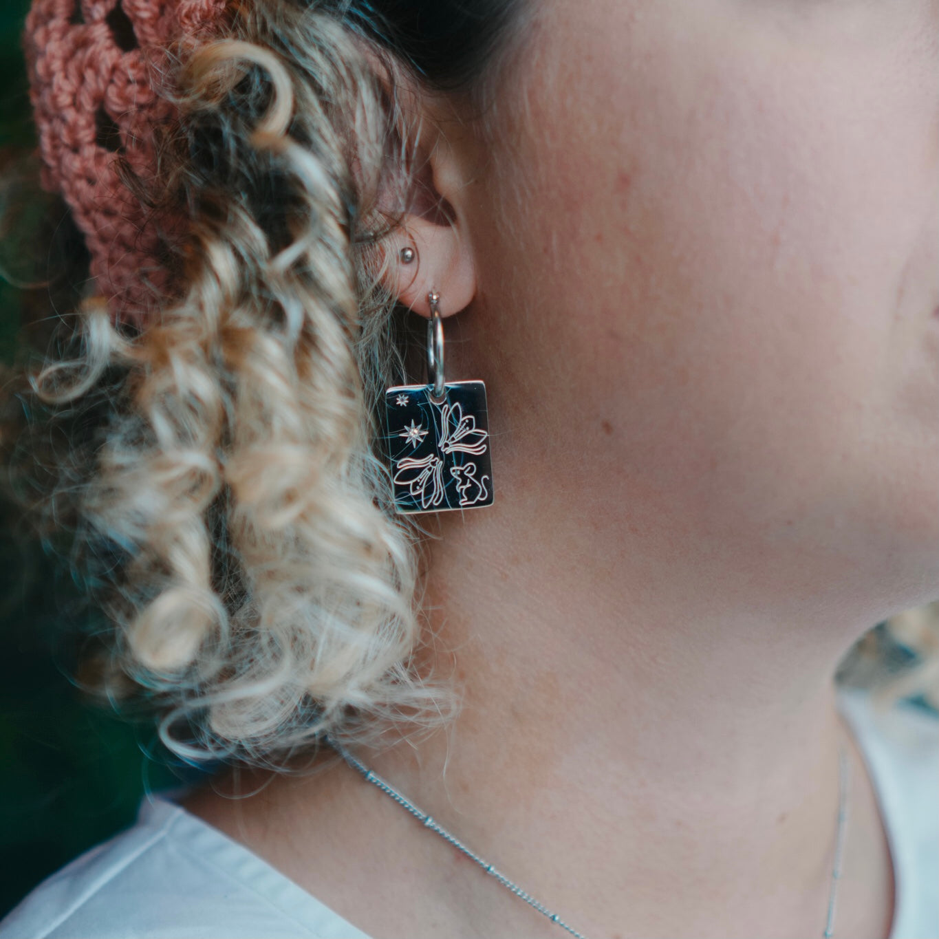 Rat & Snowdrop pendant hoop earrings
