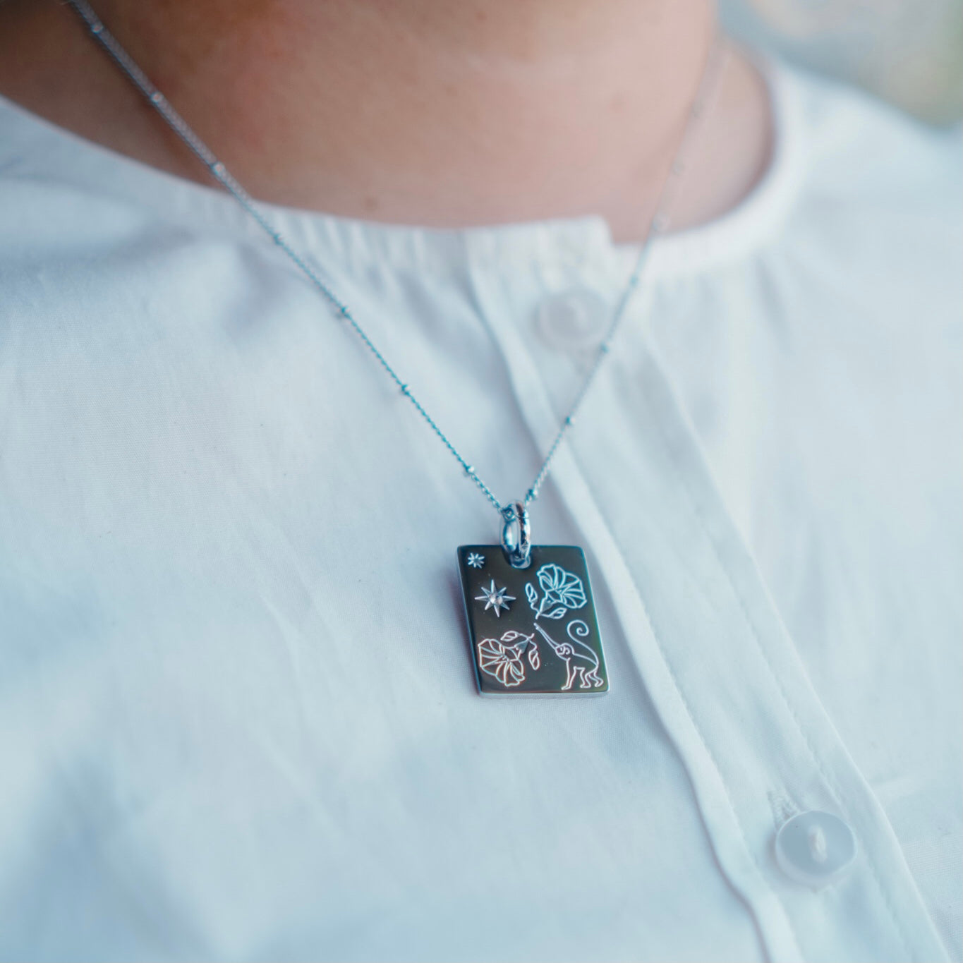 Monkey & Morning glory charm necklace